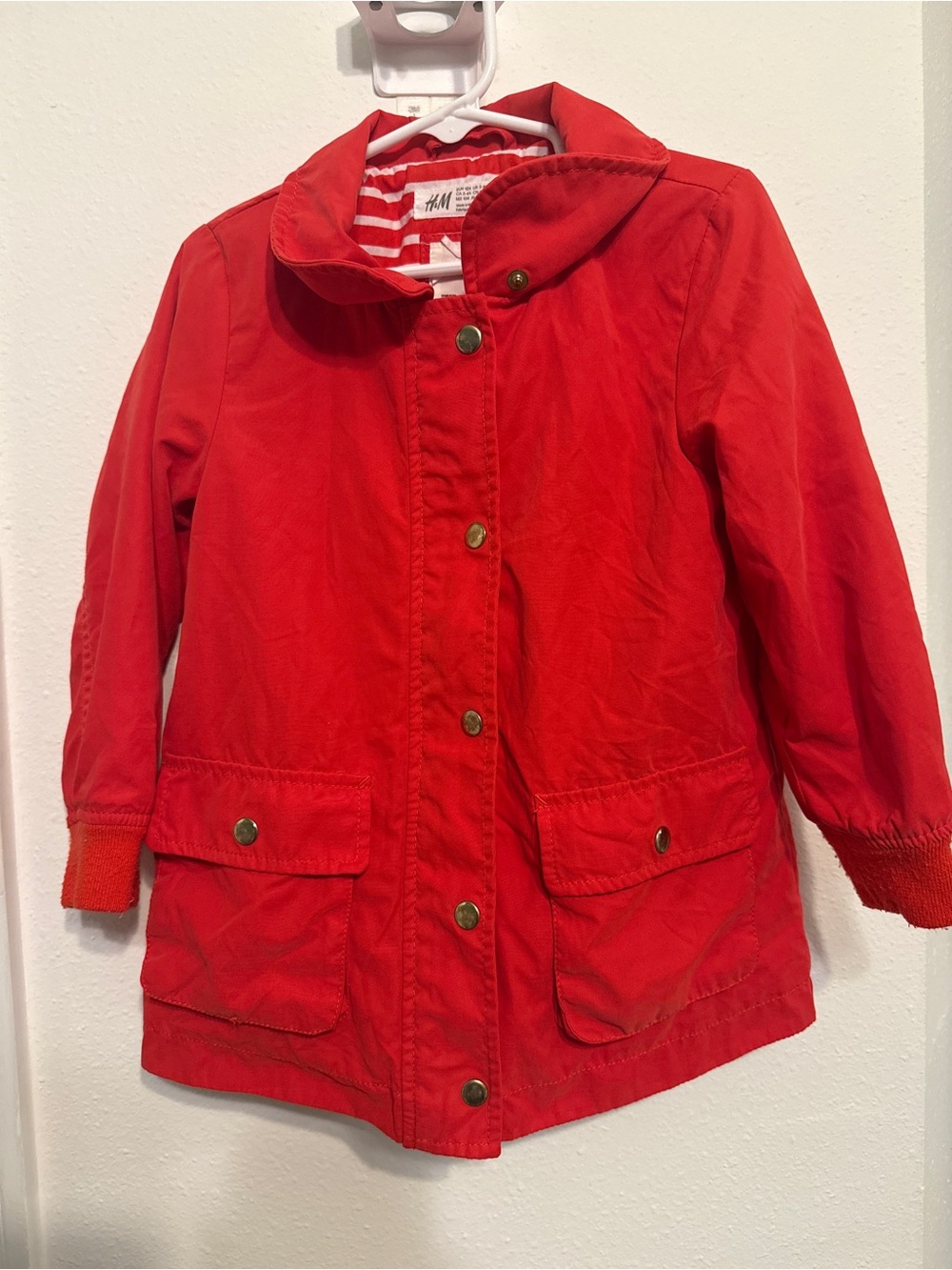 H&M Bright Red Hooded Kids' Raincoat with Front Pockets
